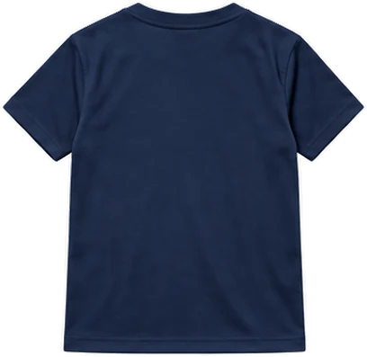 Youth size, back of a navy tee: dashed box shows the 25 x 29 cm name and number area
