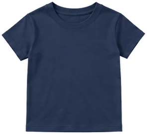 Kids size, front of a navy tee: dashed box shows a design up to 15 cm wide
